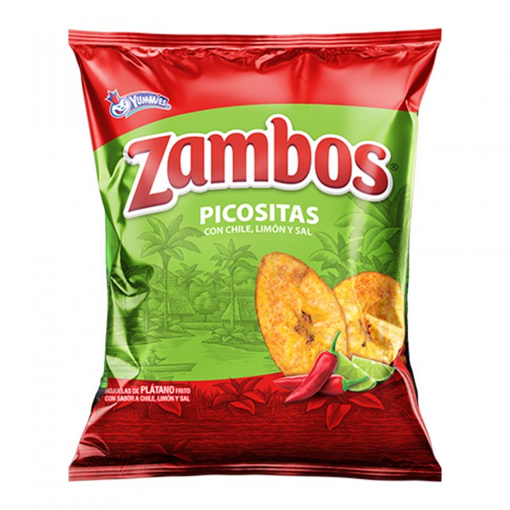 A bag of Zambos Plantain chips with chili, lime and salt