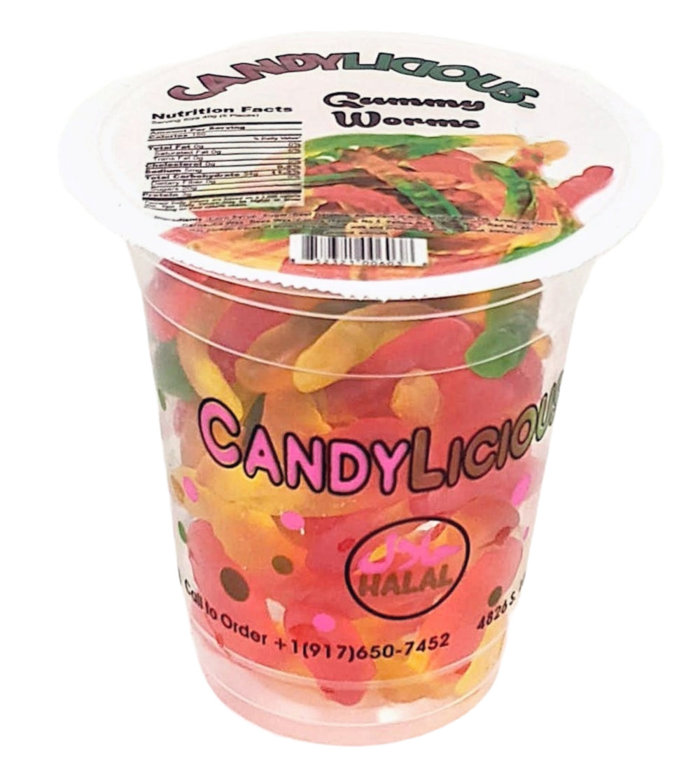 Candy: Candy Licious | Gummy Worms | Mix fruit | HALAL | Sweets & Delicious| Cup |6oz. |170g - SANI-LLC