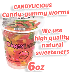 Candy: Candy Licious | Gummy Worms | Mix fruit | HALAL | Sweets & Delicious| Cup |6oz. |170g - SANI-LLC