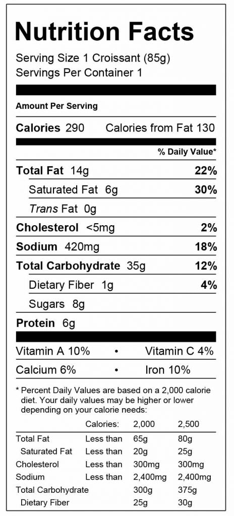 Oven Delights Classic Croissants Nutrition Facts 85g 2.9oz