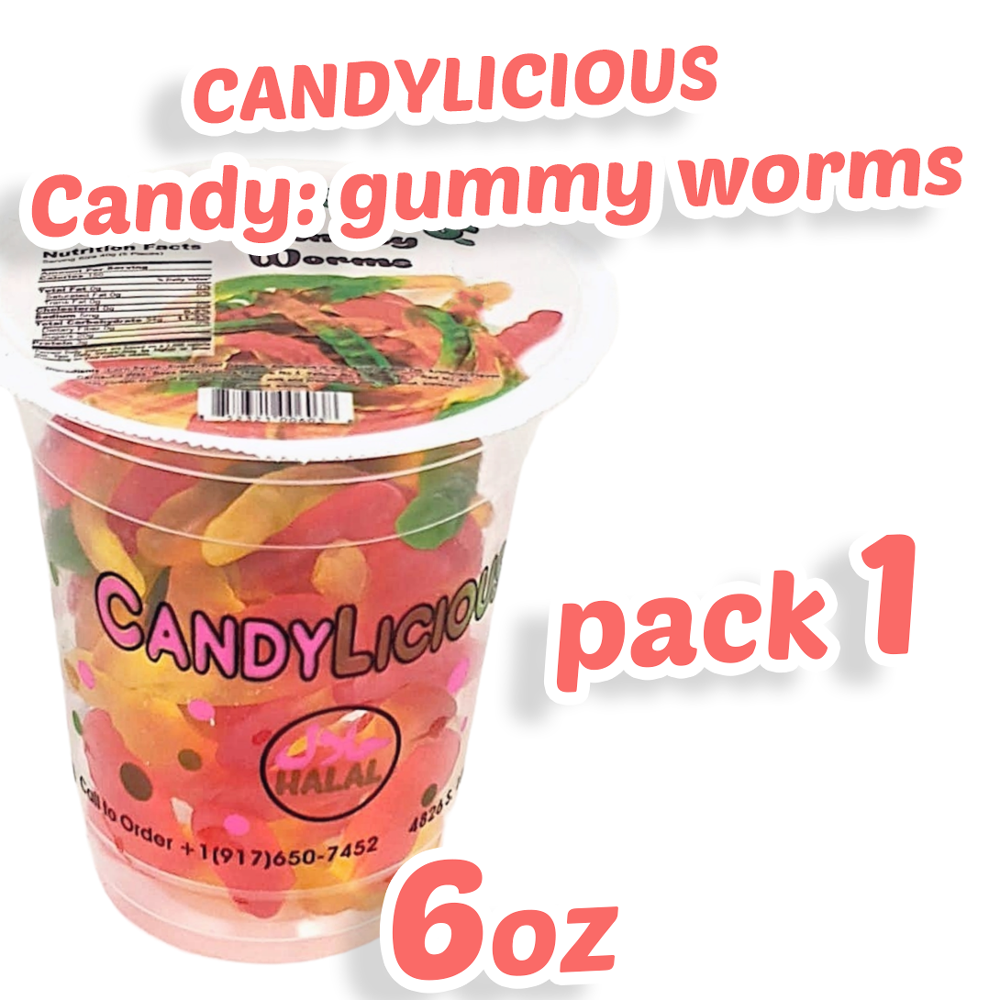 Candy: Candy Licious | Gummy Worms | Mix fruit | HALAL | Sweets & Delicious| Cup |6oz. |170g - SANI-LLC