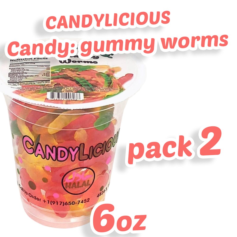 Candy: Candy Licious | Gummy Worms | Mix fruit | HALAL | Sweets & Delicious| Cup |6oz. |170g - SANI-LLC