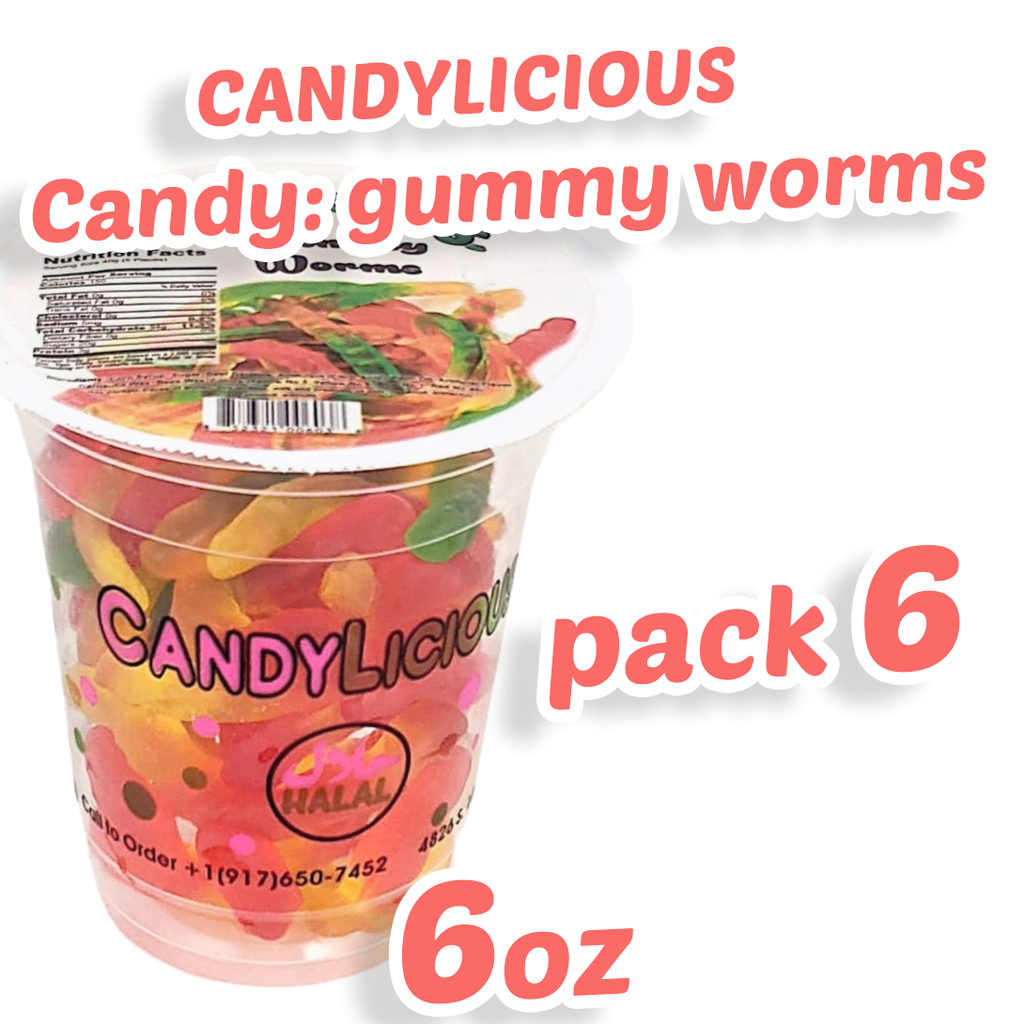 Candy: Candy Licious | Gummy Worms | Mix fruit | HALAL | Sweets & Delicious| Cup |6oz. |170g - SANI-LLC