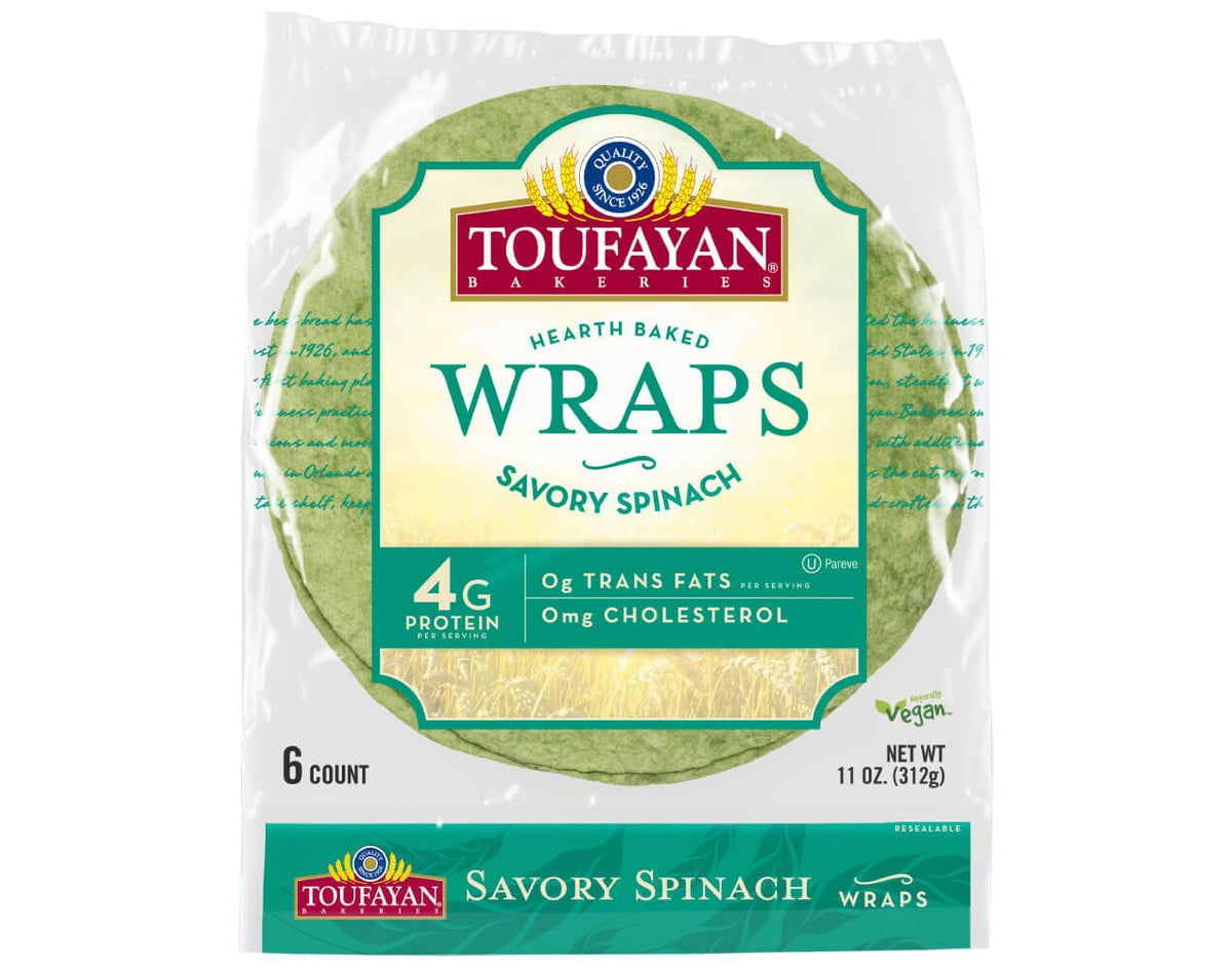 Toufayan Wraps ÃƒÂ¢Ã¢â€šÂ¬Ã¢â‚¬Å“ Savory Spinach 6 COUNT | NET WT. 11 OZ. (312g) - SANI-LLC