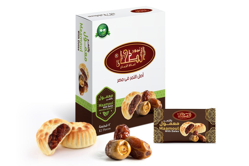 ALTAHAN Maamoul Cookies, 100% All Natural Assorted Mini Maamoul Date Filled Shortbread Biscuits, Slightly Sweet, Maamoul Stuffed With Dates, 12 Individually Wrapped Pieces, Healthy High Fiber Middle Eastern Dessert - Whole Box 1 KG